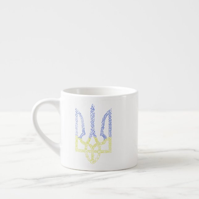 Ukraine coat of arms trident tryzub spiral pattern espresso cup (Left)