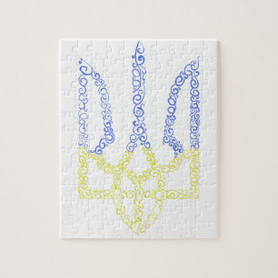 Ukraine coat of arms trident tryzub spiral pattern jigsaw puzzle