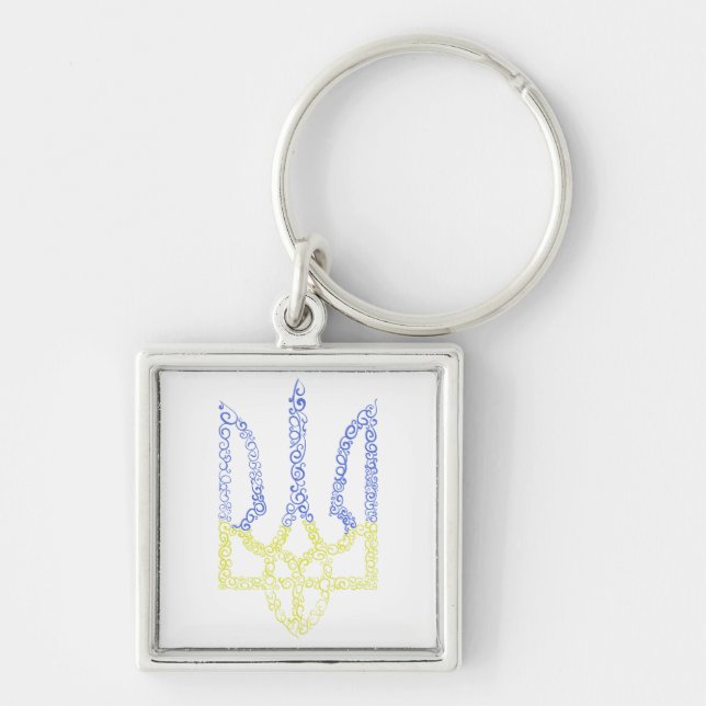 Ukraine coat of arms trident tryzub spiral pattern key ring (Front)