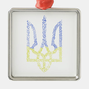 Ukraine coat of arms trident tryzub spiral pattern metal tree decoration