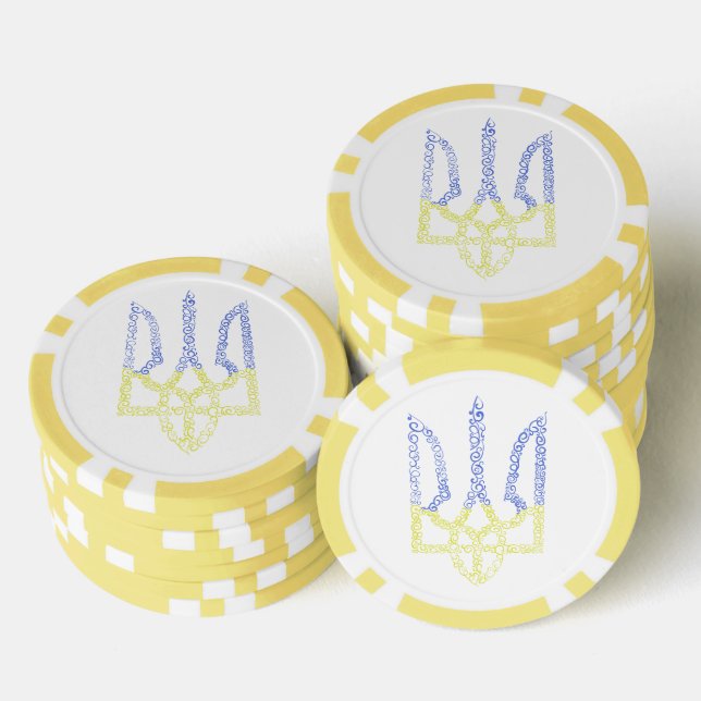 Ukraine coat of arms trident tryzub spiral pattern poker chips (Stack)