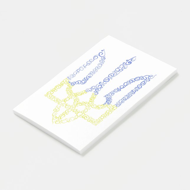 Ukraine coat of arms trident tryzub spiral pattern post-it notes (Angled)