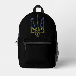 Ukraine coat of arms trident tryzub spiral pattern printed backpack