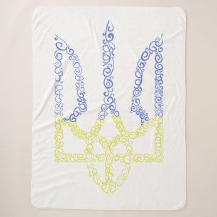 Ukraine coat of arms trident tryzub spiral pattern sherpa blanket