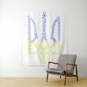 Ukraine coat of arms trident tryzub spiral pattern tapestry