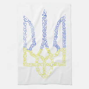 Ukraine coat of arms trident tryzub spiral pattern tea towel