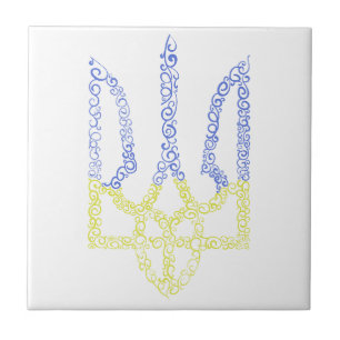 Ukraine coat of arms trident tryzub spiral pattern tile