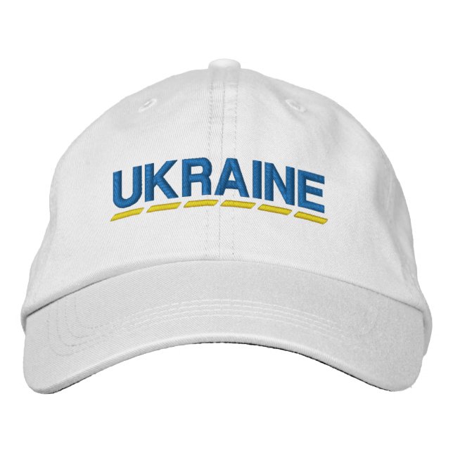UKRAINE Coloured Blue and Yellow on White Embroidered Hat (Front)