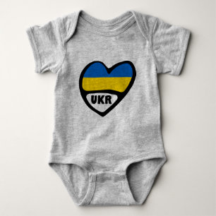 Ukraine Country Code Flag Heart, UKR Baby Bodysuit