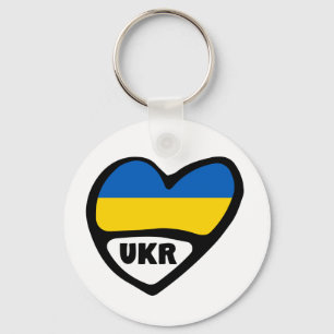 Ukraine Country Code Flag Heart, UKR Key Ring