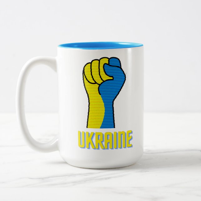 Ukraine Defiant Fist  Sign Two-Tone Coffee Mug (Left)