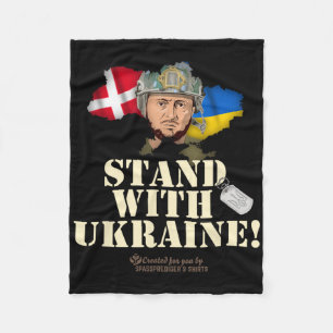 Ukraine Denmark Flags Slogan Stand With Ukraine  Fleece Blanket
