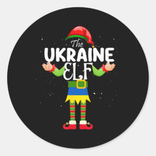 Ukraine Elf Matching Proud Patriotic Group Christm Classic Round Sticker