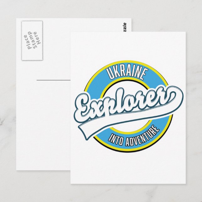 Ukraine explorer into adventure logo. postcard (Front/Back)