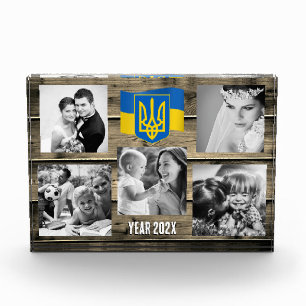 Ukraine family photo block, Ukrainian flag wood Block