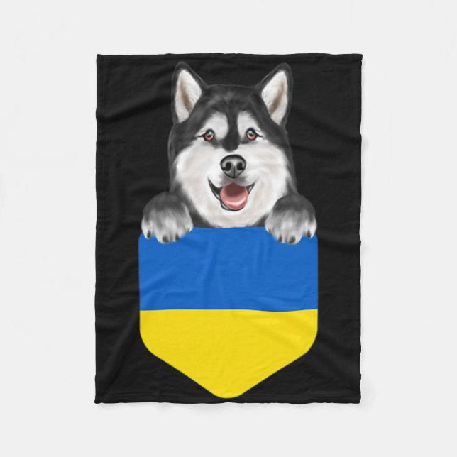 Ukraine Flag Alaskan Malamute Dog In Pocket  Fleece Blanket (Front)