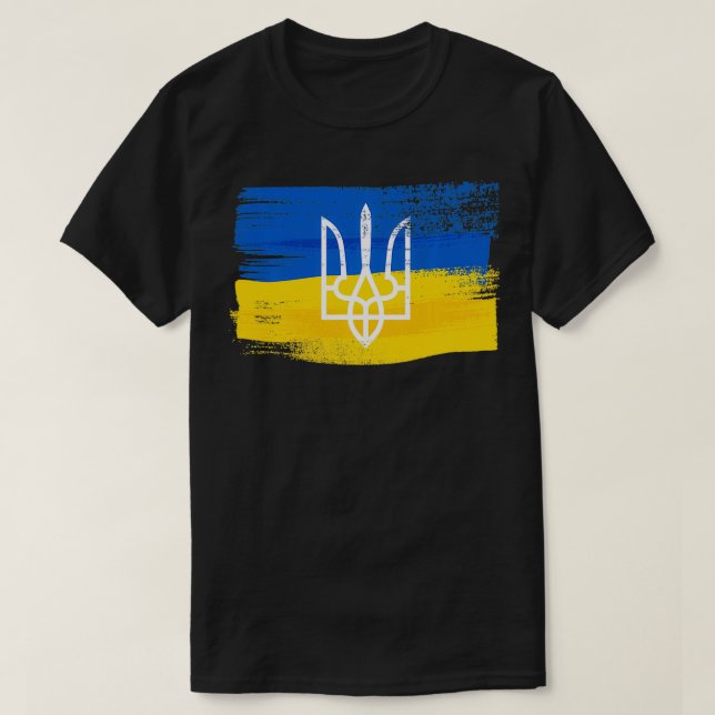 Ukraine Flag and Coat of Arms Painted  Ukrainian P T-Shirt (Design Front)