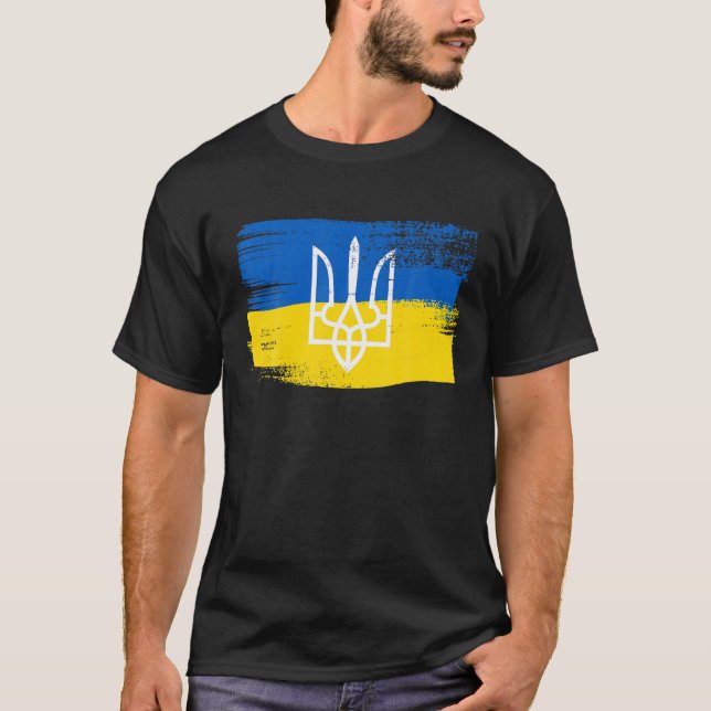 Ukraine Flag And Coat Of Arms Painted _ Ukrainian T-Shirt (Front)
