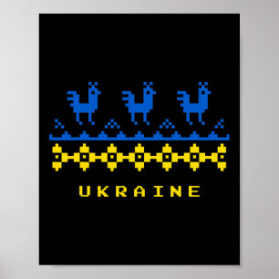 Ukraine Flag And Traditional Ukrainian Folk Patter Poster