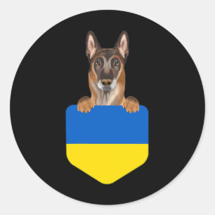 Ukraine Flag Belgian Malinoi Dog In Pocket  Classic Round Sticker