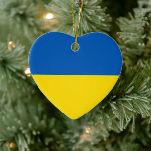 Ukraine flag blue yellow cute heart ceramic tree decoration