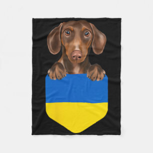 Ukraine Flag Brown Dachshund Dog In Pocket Fleece Blanket