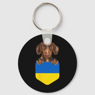Ukraine Flag Brown Dachshund Dog In Pocket  Key Ring