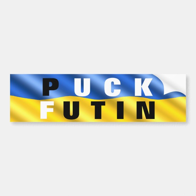 Ukraine Flag Bumper Stickers Puck Futin - Support (Front)