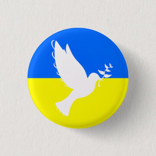 Ukraine Flag Button Dove of Peace Freedom Support (Front)