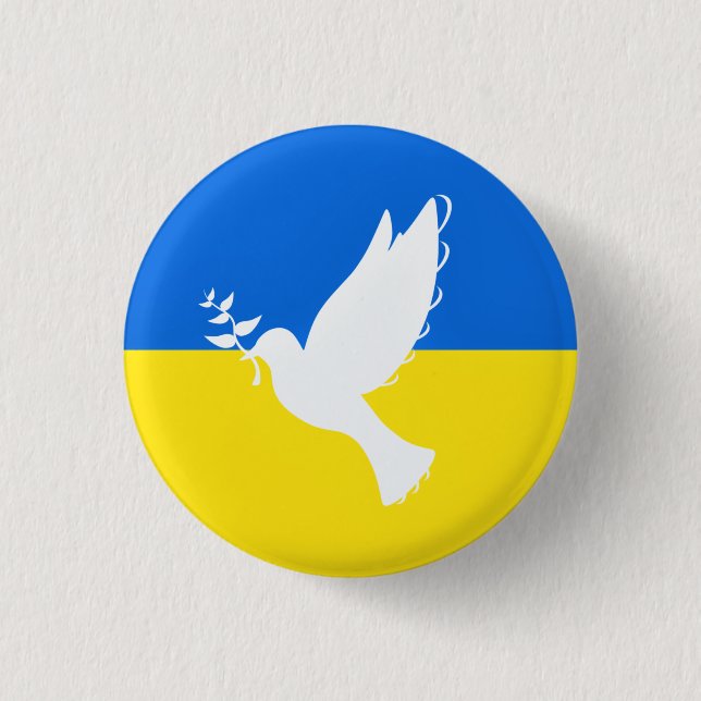 Ukraine Flag Button Dove of Peace Freedom Support (Front)