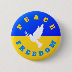 Ukraine Flag Button Freedom Peace Dove Support