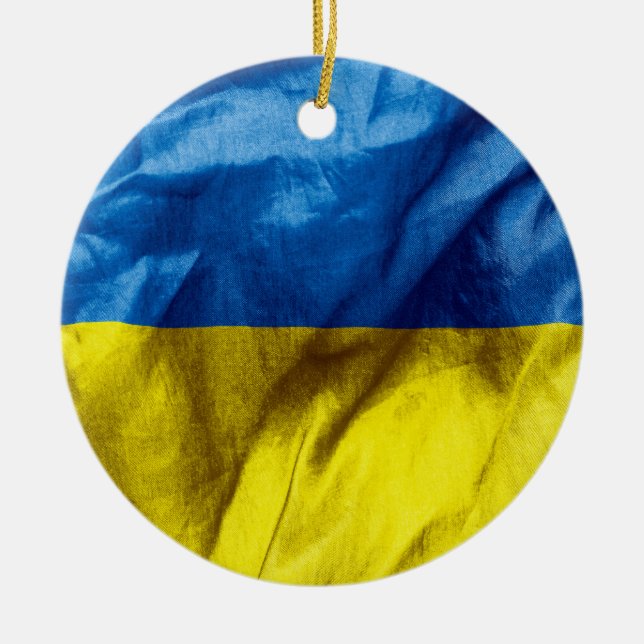 Ukraine Flag Ceramic Round Christmas Ornament (Front)