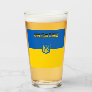 Ukraine flag-coat of arms glass