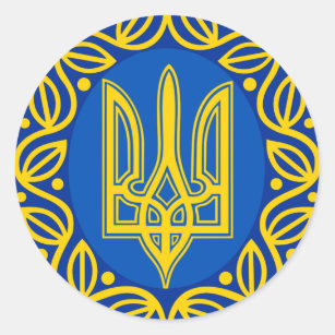 Ukraine, Flag, Coat of Arms, Ukrainian Tryzub Classic Round Sticker