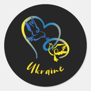 Ukraine Flag Colors Peace Doves And Hearts Peace I Classic Round Sticker