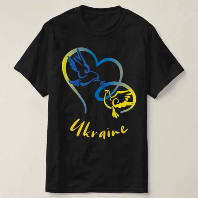 Ukraine Flag Colours Peace Doves and Hearts Peace  T-Shirt (Design Front)