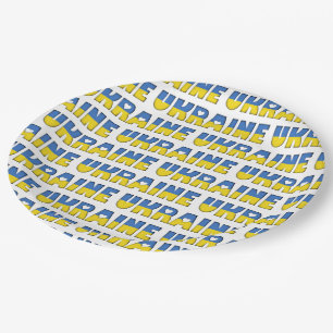 Ukraine Flag Colours Typography Pattern Hearts Paper Plate