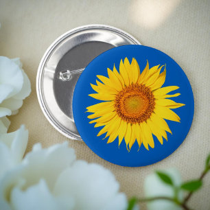 Ukraine Flag Colours Yellow Blue Sunflower Flower 6 Cm Round Badge