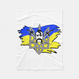 Ukraine Flag Cossack Warrior Ukrainian Tryzub Coss Fleece Blanket