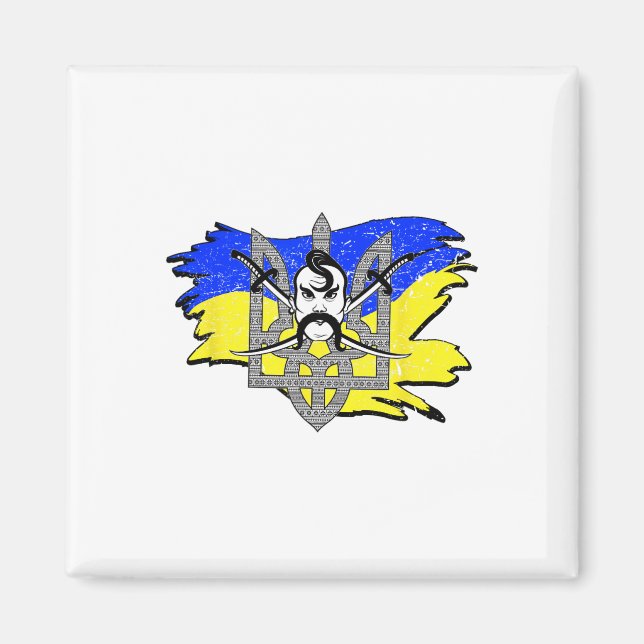 Ukraine Flag Cossack Warrior Ukrainian Tryzub Coss Magnet (Front)