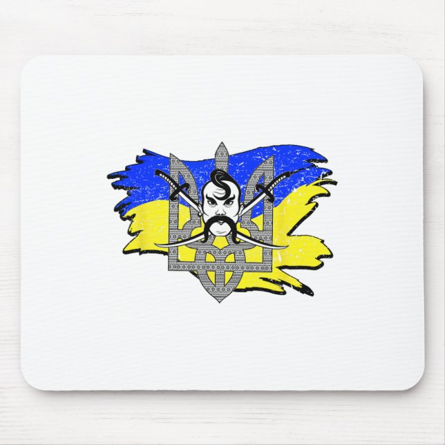 Ukraine Flag Cossack Warrior Ukrainian Tryzub Coss Mouse Pad (Front)