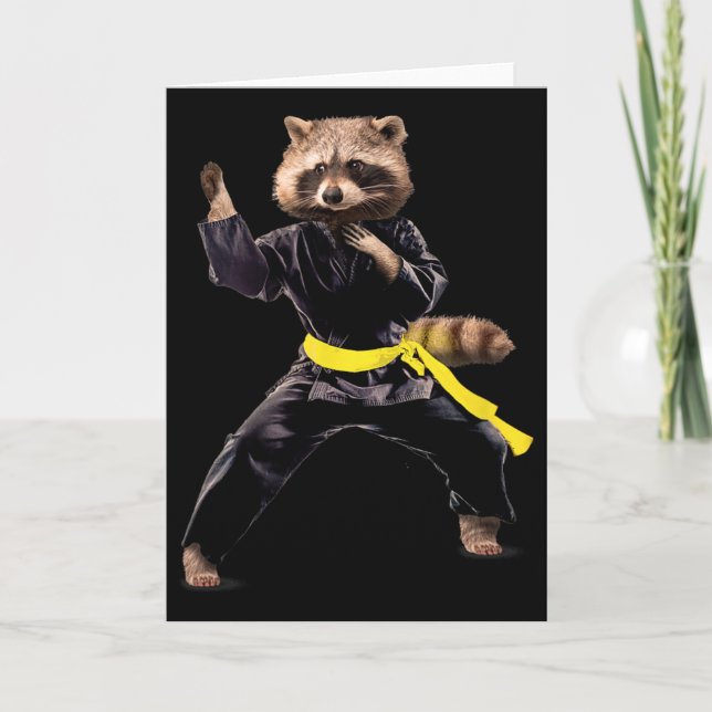 Ukraine Flag Cute Kungfu Racoon  Card (Front)