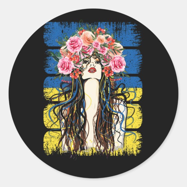 Ukraine Flag Fashionable Ukrainian Girk Village Classic Round Sticker (Front)