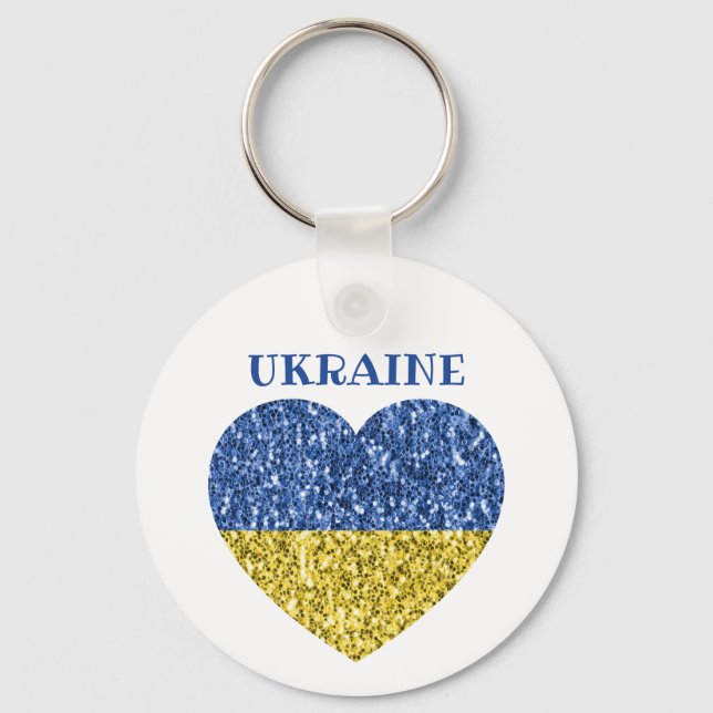 Ukraine flag glitter faux sparkles Heart with text Key Ring (Front)