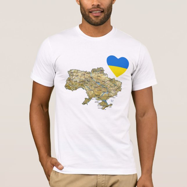 Ukraine Flag Heart and Map T-Shirt (Front)