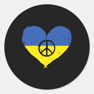 Ukraine Flag Heart Peace Sign Retro Ukrainian Wome Classic Round Sticker