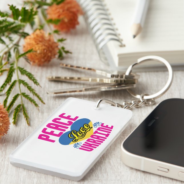 Ukraine Flag Inspired Peace Love Key Ring (Front Right)