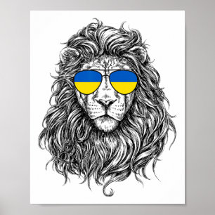 Ukraine Flag Lion Sungles Ukraine Gifts Love Ukrai Poster