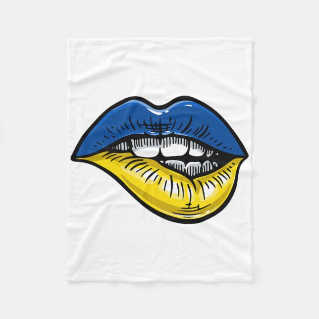 Ukraine Flag Lips Ukrainian Lover  Fleece Blanket (Front)