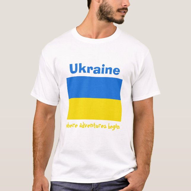 Ukraine Flag + Map + Text T-Shirt (Front)